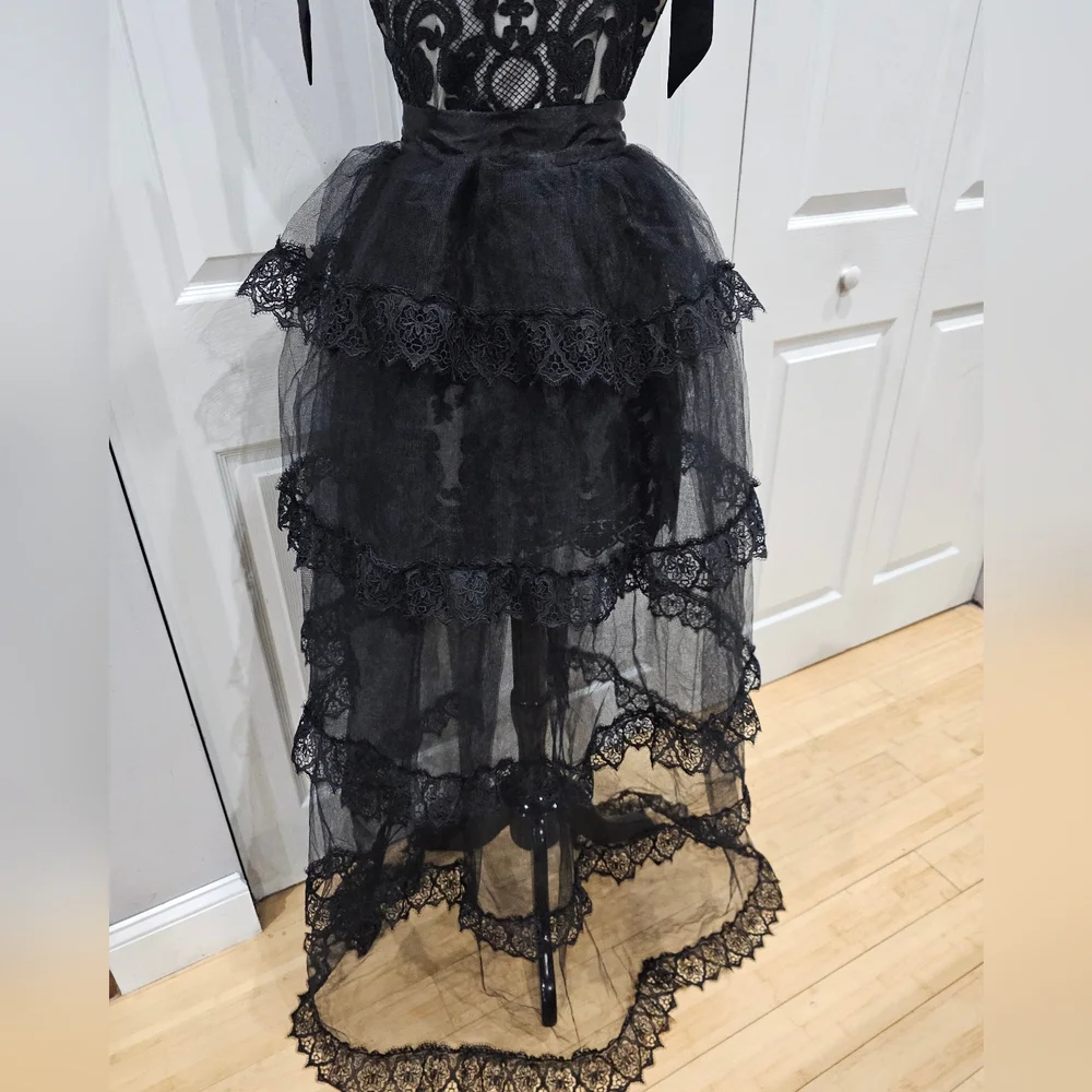 Dolls Kill Unholy Kindred Spirits Black White Lace Mini DressTiered Tulle Skirt - Picture 15 of 16